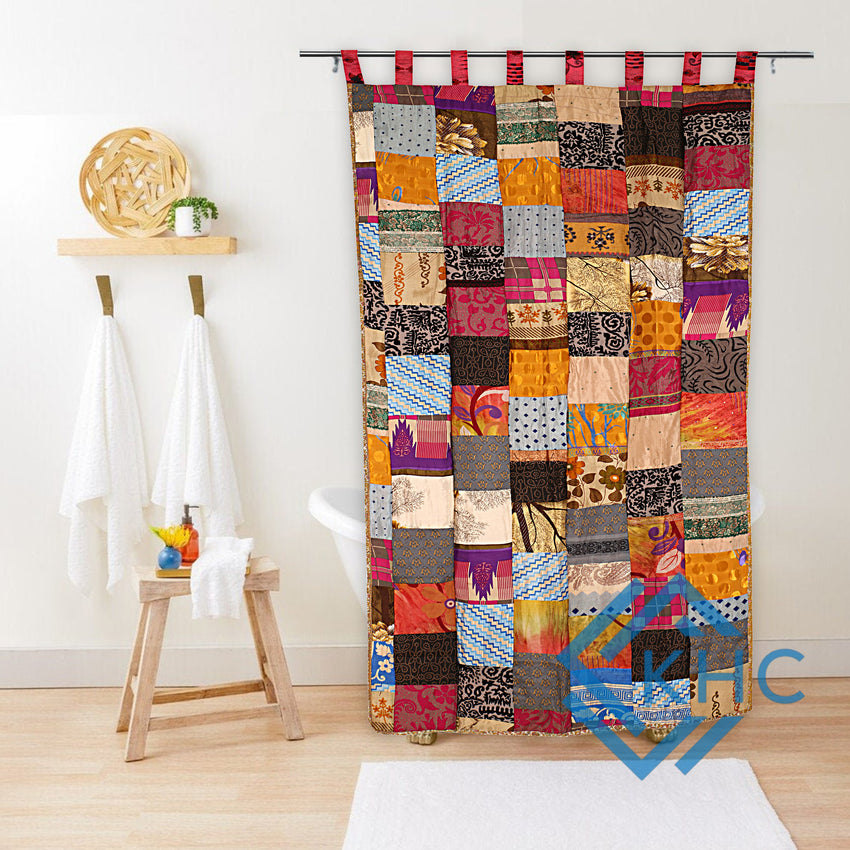 Vintage Recycled Silk Saree Patchwork Curtain