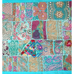 Handmade Turquoise Patchwork Embroidered Cotton Table Runner