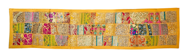 Indian Vintage Patchwork Yellow Embroidered Table Runner