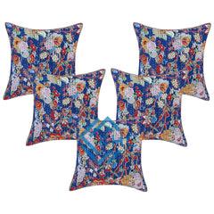 5 Pcs Set Indian Handmade Quilted Blue Cushion Cover 16x16 Inch