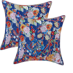 5 Pcs Set Indian Handmade Quilted Blue Cushion Cover 16x16 Inch