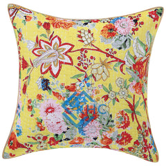 Kantha Hand-Stitched, Luxury Yellow Floral Cushion Cover Set