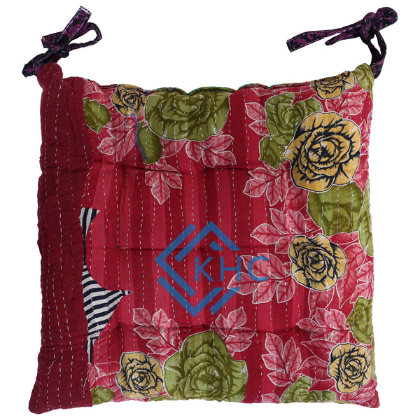 Assorted Vintage-Inspired Kantha Chair Pad - Embroidered Cotton Chair Cushion