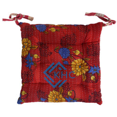 Assorted Vintage-Inspired Kantha Chair Pad - Embroidered Cotton Chair Cushion