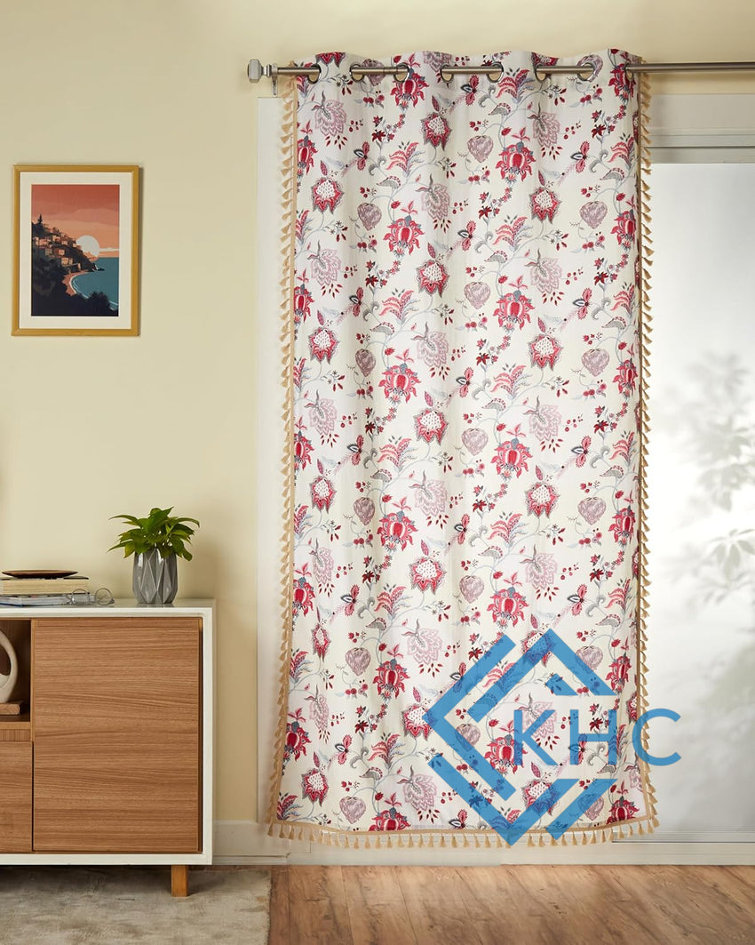 Indian Handmade 100% Cotton Pink Floral Curtain