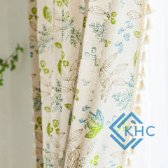 100% Cotton Green Floral Eyelet Bohemian 5 Feet Curtain