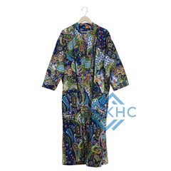 Women's Printed  Indian Nightwear Black Cotton long Kimono Gown