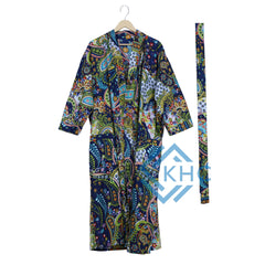 Women's Printed  Indian Nightwear Black Cotton long Kimono Gown