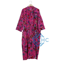 Bird Print Pink Kimono Robe, Bath Robe, Kimono for Women's