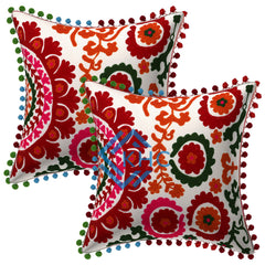 Indian Handmade Cotton Suzani Decorative Cushion Set Of 5