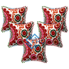 Indian Handmade Cotton Suzani Decorative Cushion Set Of 5