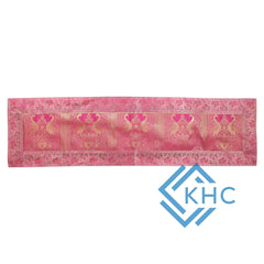 Handmade Peacock Print Pink Silk Brocade Dining Runner