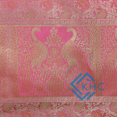 Handmade Peacock Print Pink Silk Brocade Dining Runner