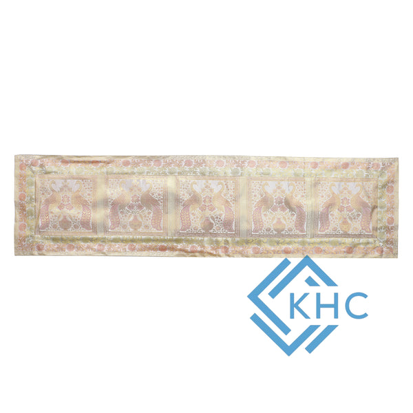 Gold Embroidered Brocade 72Lx14W Inch Beige Table Runner