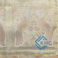 Gold Embroidered Brocade 72Lx14W Inch Beige Table Runner