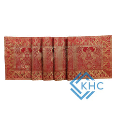 Gold Accented Peacock Red Brocade Table Runner, Dining, Wedding Decor