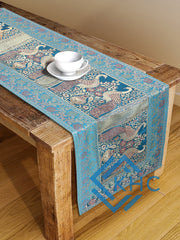 Peacock Turquoise Embroidered Brocade Unique Table Decor