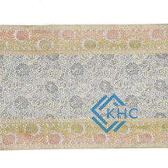 Elegant Dining White Table Runner Silk Brocade with Floral Pattern