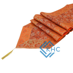 Orange Floral Regal Table Runner Classic Brocade with Gold Accents