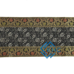 Luxury Gold Brocade Black Table Runner Embroidered Silk Fabric