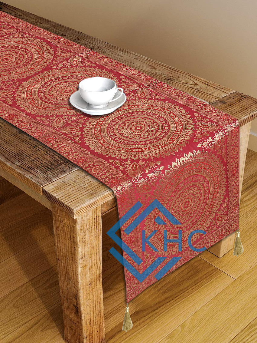 Red Mandala Brocade Silk Table Runner