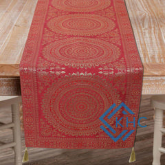 Red Mandala Brocade Silk Table Runner