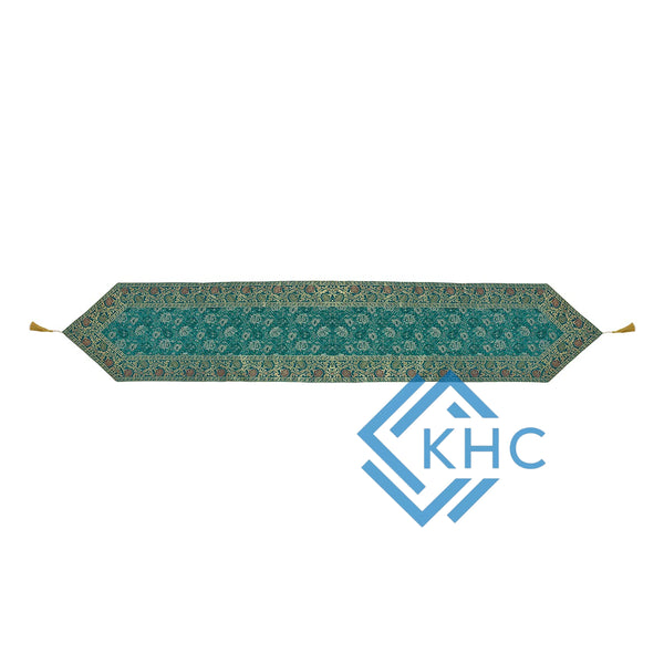 Rama Green Embroidered Brocade Table Runner - Perfect Wedding Decor, Luxury Gift