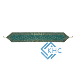 Rama Green Embroidered Brocade Table Runner - Perfect Wedding Decor, Luxury Gift