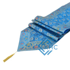 Handmade Blue Brocade Table Runner Unique Luxury Decor