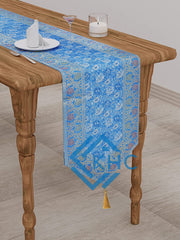 Handmade Blue Brocade Table Runner Unique Luxury Decor