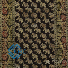 Regal Brocade Gold Accents Elephant Print Black Table Runner