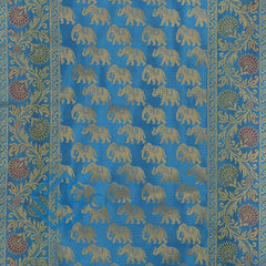 Turquoise Elephant Print Handmade Brocade Table Runner 72 Inch