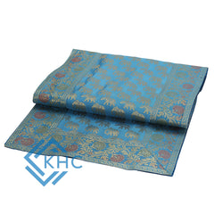 Turquoise Elephant Print Handmade Brocade Table Runner 72 Inch