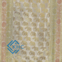 Beige Elephant Print Silk Brocade Table Decor Runner