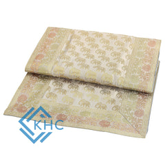 Beige Elephant Print Silk Brocade Table Decor Runner