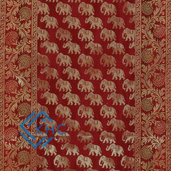 Silk Brocade Table Runner, Formal Entertaining, Red Elephant Print Runner