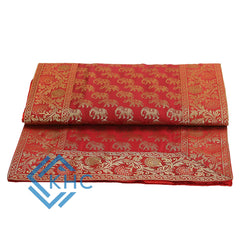 Silk Brocade Table Runner, Formal Entertaining, Red Elephant Print Runner