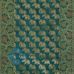 Antique-Inspired Embroidered Brocade Green Elephant Table Runner