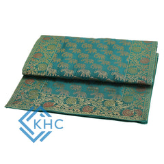 Antique-Inspired Embroidered Brocade Green Elephant Table Runner