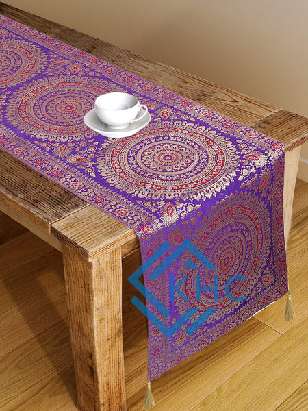 Indian Mandala Purple 14x72 Inch Silk Table Runner