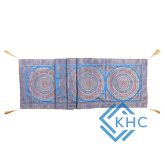 Blue Mandala Print Indian Kantha Silk Table Runner