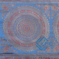 Blue Mandala Print Indian Kantha Silk Table Runner