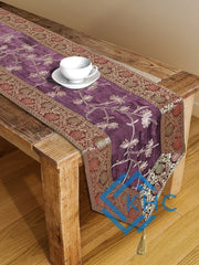 Purple Floral Silk Brocade Dining Table Runner