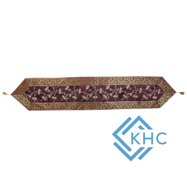 Purple Floral Silk Brocade Dining Table Runner