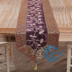 Purple Floral Silk Brocade Dining Table Runner