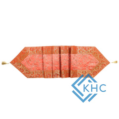 Luxury Brocade Table Runner Orange Floral Silk Runner