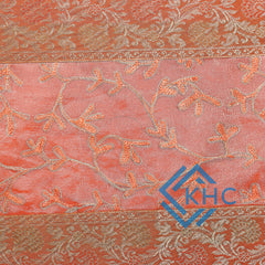 Luxury Brocade Table Runner Orange Floral Silk Runner