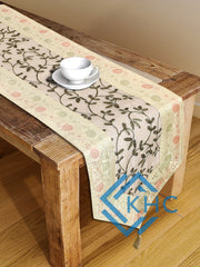 White Floral Table Runner Silk Brocade 14x72 Inch Table Runner