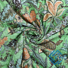 Indian Handmade Floral Kantha Green Quilt