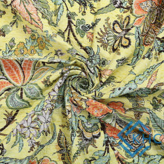 Vintage Kantha Floral Yellow Queen Quilt